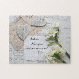 ロマンチックな古いスクリプト、ハート、花の提案 ジグソーパズル
