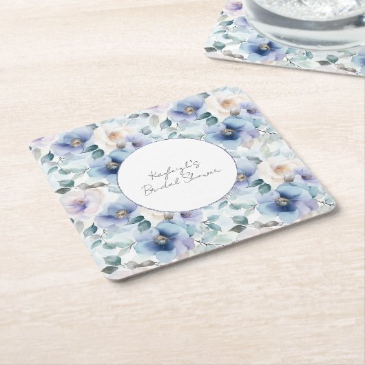 ロマンチックな可愛いラベンダーの花 ブライダルシャワー スクエアペーパーコースター (アングル)