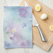 ロマンチックな可愛いラベンダー白い花 キッチンタオル (四つ折り)