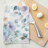 ロマンチックな可愛いラベンダー紫白い花 キッチンタオル (四つ折り)