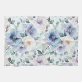 ロマンチックな可愛いラベンダー紫白い花 キッチンタオル (横)