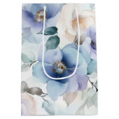 ロマンチックな可愛いラベンダー色の花 ブライダルシャワー ミディアムペーパーバッグ (裏面)