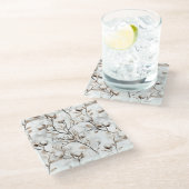 ロマンチックな可愛い白い花の木のクリスマス ガラスコースター (アングル)