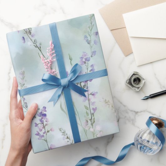 ロマンチックな可愛い紫の花のウェディング ラッピングペーパー (ギフト)