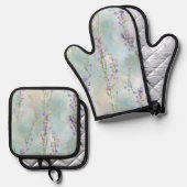 ロマンチックな可愛い紫の花のブライダルシャワー 鍋つかみ&鍋敷きセット (正面/裏面)