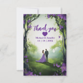 ロマンチックな可愛い紫カスタムの森の結婚写真 サンキューカード (正面)