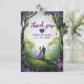 ロマンチックな可愛い紫カスタムの森の結婚写真 サンキューカード (スタンド正面)