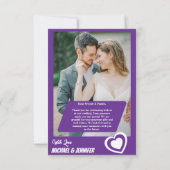 ロマンチックな可愛い紫カスタムの森の結婚写真 サンキューカード (裏面)