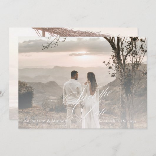 ロマンチックな台本の書道結婚写真の救追加 セーブザデート (正面/裏面)