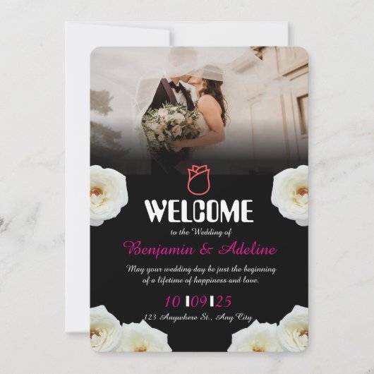 ロマンチックな台本結婚式招待状 招待状 (正面)