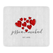 ロマンチックな名前(ハートで接続) パーソナライズされた カッティングボード (正面)