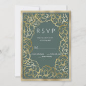 ロマンチックな埃っぽいグリーン金ゴールドバラフローラRSVP 招待状 (正面)