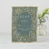 ロマンチックな埃っぽいグリーン金ゴールドバラフローラRSVP 招待状 (スタンド正面)