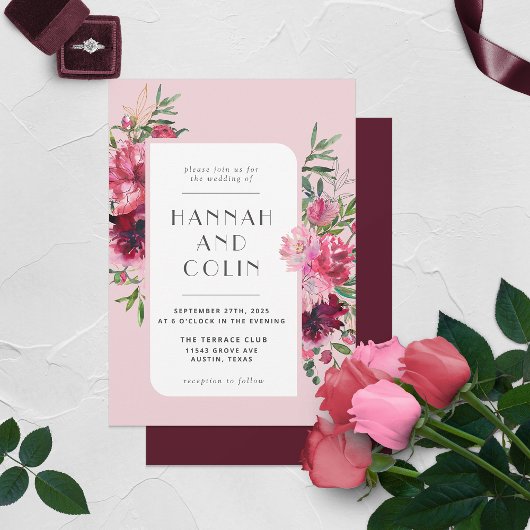 ロマンチックな埃っぽいバラ牡丹モダン枠 招待状