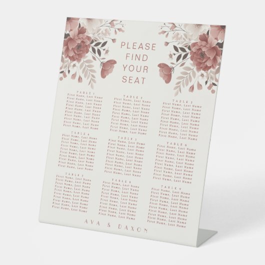 ロマンチックな埃っぽいピンク結婚フローラの座席 台座サイン (正面)
