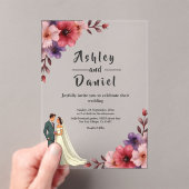 ロマンチックな埃っぽいフローラ新郎新婦シック結婚ズ アクリル招待状 (インサイチュ (ポータブル))
