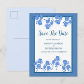 ロマンチックな埃っぽいブルーのフローラ日付を保存 案内ポストカード (正面/裏面)