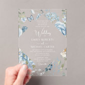 ロマンチックな埃っぽいブルーウォーターの色結婚フローラ アクリル招待状 (インサイチュ (ポータブル))