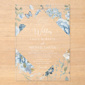 ロマンチックな埃っぽいブルーウォーターの色結婚フローラ アクリル招待状 (正面)