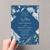 ロマンチックな埃っぽいブルーウォーターの色結婚フローラ アクリル招待状 (インサイチュ (ポータブル))