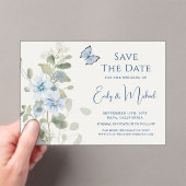 ロマンチックな埃っぽいブルーウォーターの色結婚フローラ アクリル招待状 (インサイチュ (ポータブル))