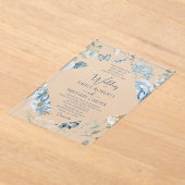 ロマンチックな埃っぽいブルーウォーターの色結婚フローラ アクリル招待状 (レイダウン)