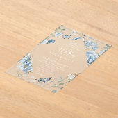 ロマンチックな埃っぽいブルーウォーターの色結婚フローラ アクリル招待状 (レイダウン)