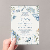 ロマンチックな埃っぽいブルーウォーターの色結婚フローラ アクリル招待状 (インサイチュ (ポータブル))
