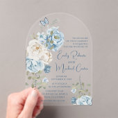 ロマンチックな埃っぽいブルーウォーターの色結婚フローラ アクリル招待状 (インサイチュ (ポータブル))