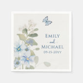 ロマンチックな埃っぽいブルーウォーターの色結婚フローラ スタンダードカクテルナプキン (正面)