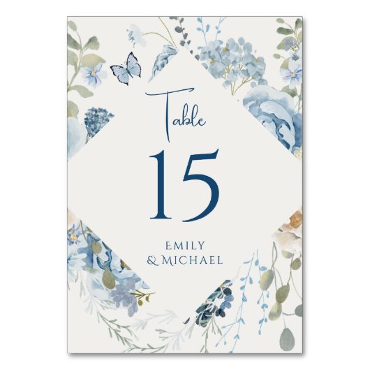 ロマンチックな埃っぽいブルーウォーターの色結婚フローラ テーブルナンバー (裏面)