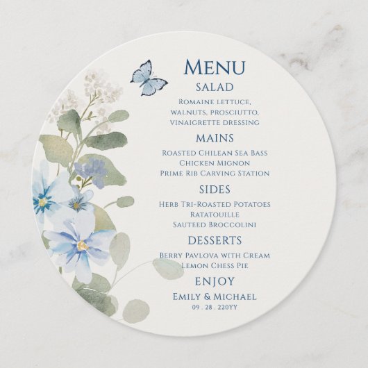 ロマンチックな埃っぽいブルーウォーターの色結婚フローラ メニュー (正面)