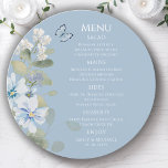 ロマンチックな埃っぽいブルーウォーターの色結婚フローラ メニュー<br><div class="desc">ロマンチックなダスティブルーウォーターの色のフローラのメニュー結婚は、蝶がアクセント付いたユーカリの緑と埃っぽいブルーセレスティとデルフィニウムの花を備えている。スクリプカスタムトにモダン文字エレガントを追加し、コレクションを表示。Evco Studio www.zazzle.com/store/evcostudioによるユーザー向け設計</div>