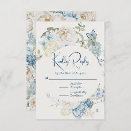 ロマンチックな埃っぽいブルーウォーターの色結婚フローラ 出欠カード