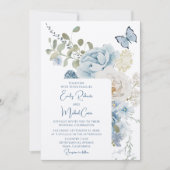 ロマンチックな埃っぽいブルーウォーターの色結婚フローラ 招待状 (正面)