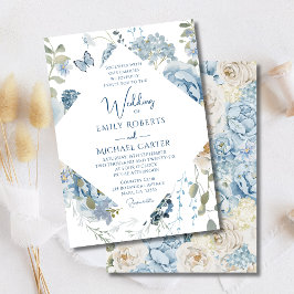 ロマンチックな埃っぽいブルーウォーターの色結婚フローラ 招待状