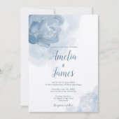 ロマンチックな埃っぽいブルーウォーターカラーフローラ 招待状 (正面)