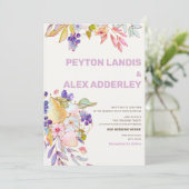 ロマンチックな埃っぽいブルーピンクフルーツ結婚フローラ 招待状 (スタンド正面)