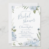 ロマンチックな埃っぽいブルーフローラブライダルシャワー 招待状 (正面)