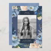 ロマンチックな埃っぽいブルーフローラ卒業写真 案内状 (正面/裏面)