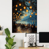 ロマンチックな夕べバイザレイクインプレッションスタイル ポスター (ホームオフィス)