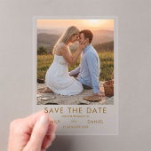 ロマンチックな夕日写真の結婚予定日カード アクリル招待状 (インサイチュ (ポータブル))