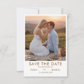 ロマンチックな夕日写真の結婚式延期案内カード セーブザデート (正面)