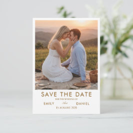 ロマンチックな夕日写真の結婚式延期案内カード セーブザデート