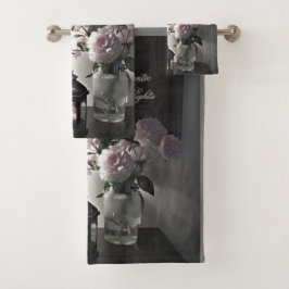 ロマンチックな夜と牡丹の花とロウソク バスタオルセット