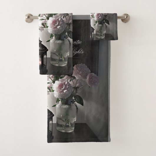 ロマンチックな夜と牡丹の花とロウソク バスタオルセット (インサイチュ)