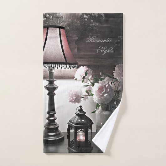 ロマンチックな夜と牡丹の花とロウソク バスタオルセット (ハンドタオル)