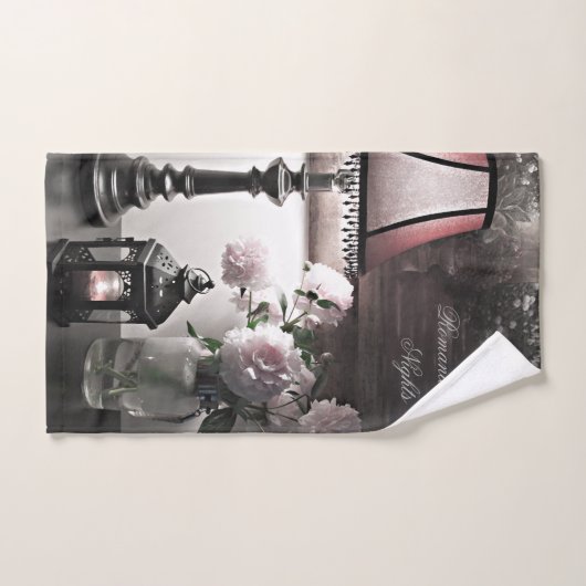 ロマンチックな夜と牡丹の花とロウソク バスタオルセット (ハンドタオル)