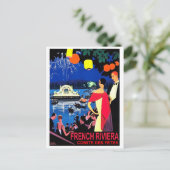 ロマンチックな夜にフランスのリビエラ、ヴィンテージ旅行 ポストカード (スタンド正面)