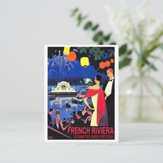ロマンチックな夜にフランスのリビエラ、ヴィンテージ旅行 ポストカード (スタンド正面)